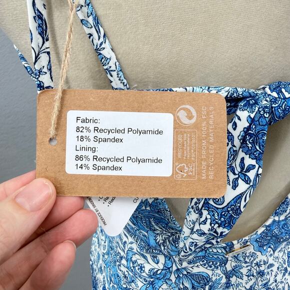 Berlook NWT Sz L Blue Retro Floral Drawstring Ruched Keyhole One-Piece Swimsuit - Picture 11 of 11